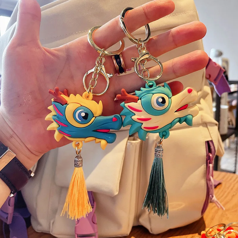 

Creative New Year Leading Rubber Keychain National Trend Key Chain Tassel Ornament Gift Car Pendant Wholesale