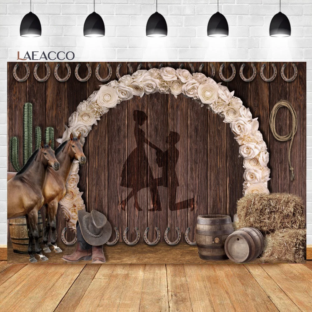 

Laeacco Западный ковбойский Свадебный сцена фото фон деревенская деревянная Роза Арка портрет Newlyweds индивидуальный фон для фотосъемки