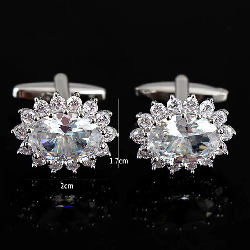 HUISHI Gold Cufflinks For Men Customized Designer Of Luxury Brands Big Blue White Crystal Cuff Links Mens Shirt Cuff Link