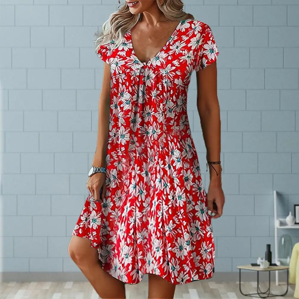 

Fashion Holiday Dress Skin-touching Casual Dress Short Sleeve Women Casual Printing Loose Sundress Dressing Up