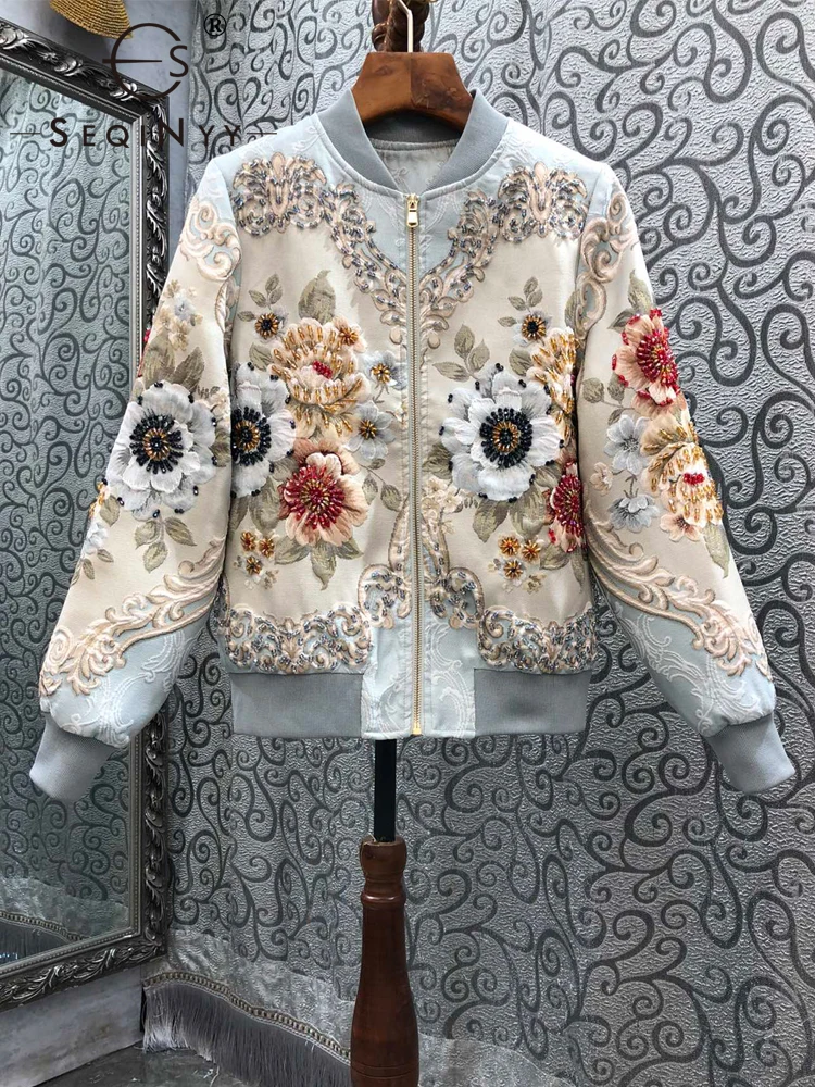 

Женский короткий жаккардовый пиджак SEQINYY, элегантный винтажный жаккардовый топ с цветочным принтом, весна-осень