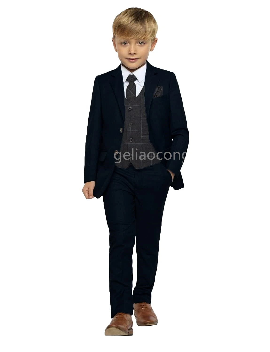 2022 Handsome Boys Formal  Suit Kids Wedding Party Dress Blazer Vest Pants Bowtie 3pcs Child Tuxedo Prom Performance Costume