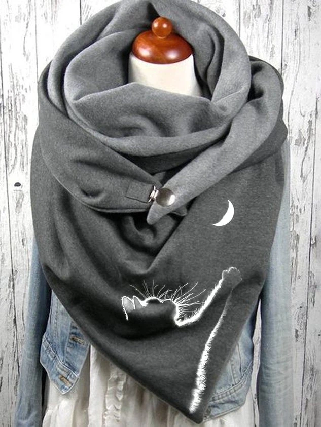 

The Cat and Moon Warm Fleece Casual Scarf And Shawl for Women