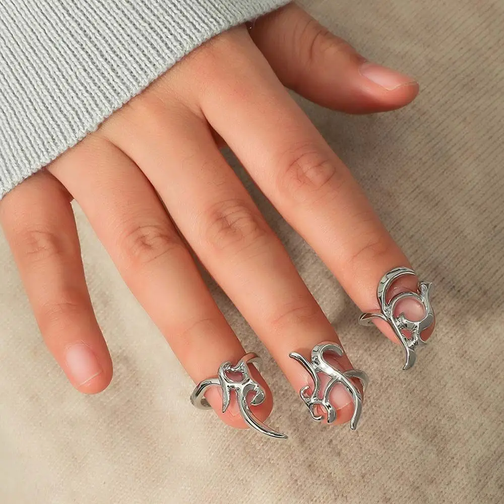 

3Pcs/Set Punk Exaggerate Irregular Opening Joint Ring Daily Fingertip Protective Nail Rings Sets for Women Jewelry