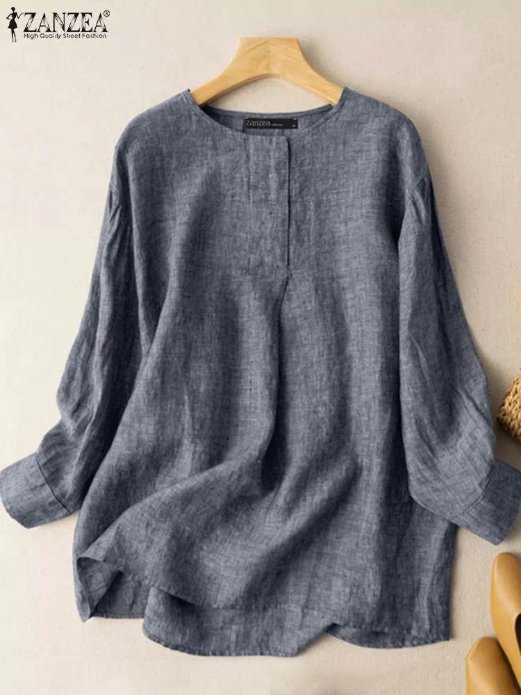 

2023 ZANZEA Women Vintage O Neck Long Sleeve Solid Casual Blouse Autumn Tunic Tops Work Party Shirt Female Loose Blusas Chemise