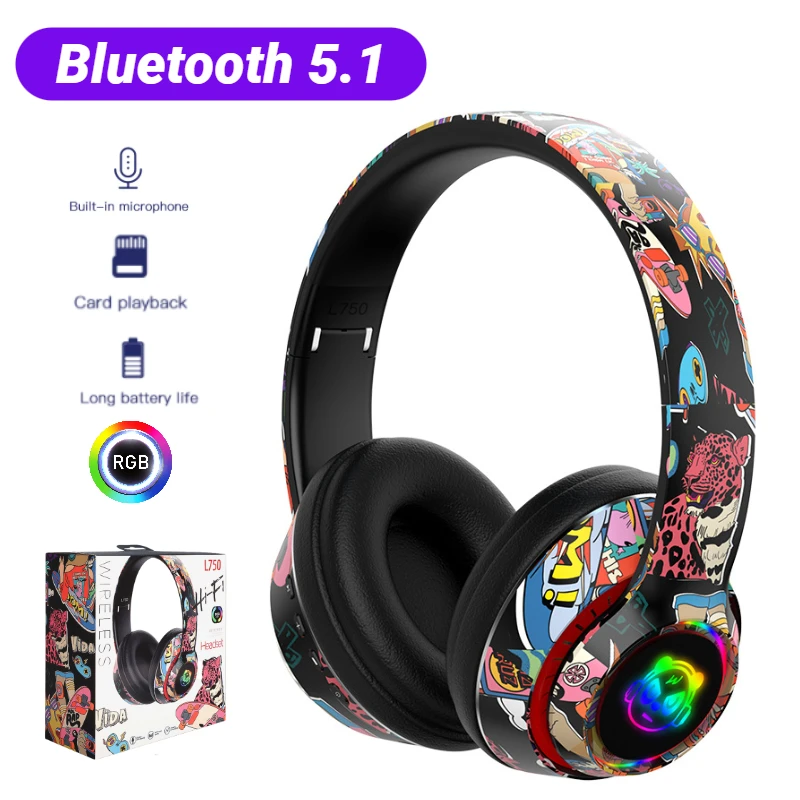 

Wireless Gamer Headphone For Cell Phone with mic RGB Light Bluetooth5.1 Gaming headset For Kids PC PS4 Gamer Support TF Card