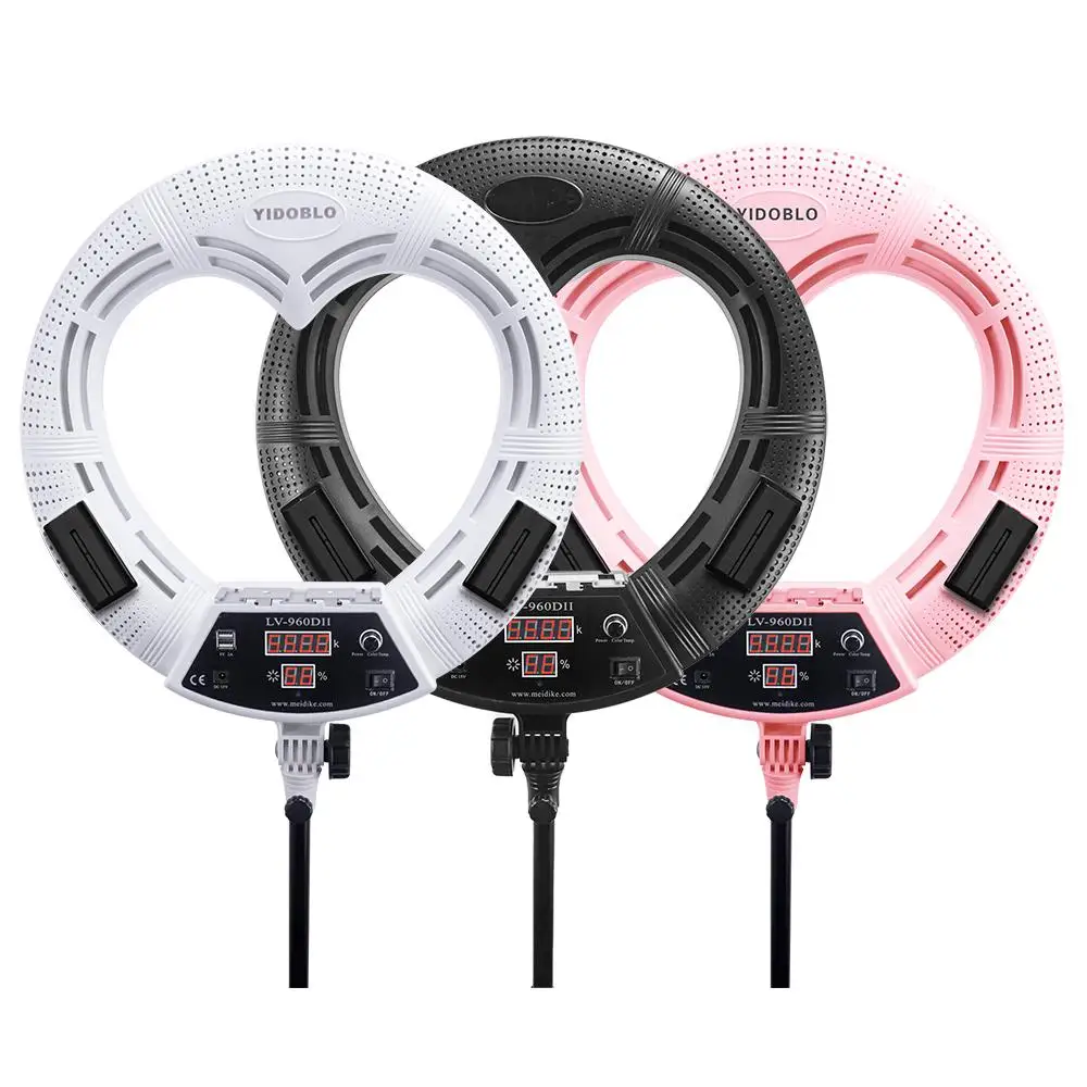 

Кольцевой светильник Yidoblo LV-960DII 96 Вт со штативом, 18-дюймовая лампа для студийной фотосъемки, белый и желтый свет для видеоблогов, макияжа, пря...