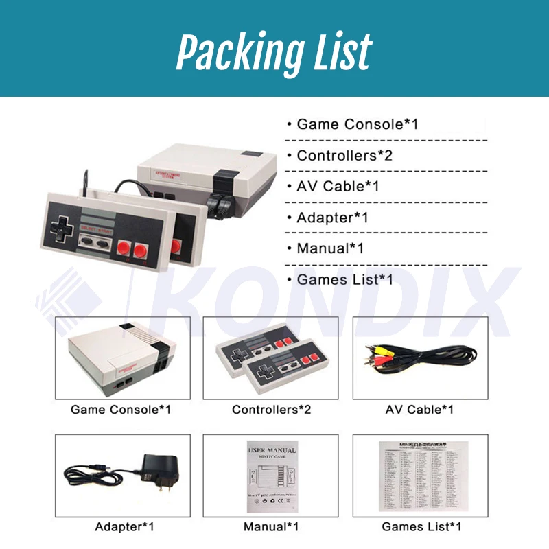 Игровая Ретро консоль NES 8 бит 620 встроенных игр поддержка двух игроков ТВ выход