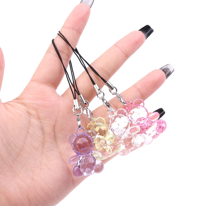 

1pc Cute Cartoon Anime Bear Crystal Mobile Phone Chain Fashion Bag Charms Lovely Phone Strap Keychain Decoration Phone Lanyard