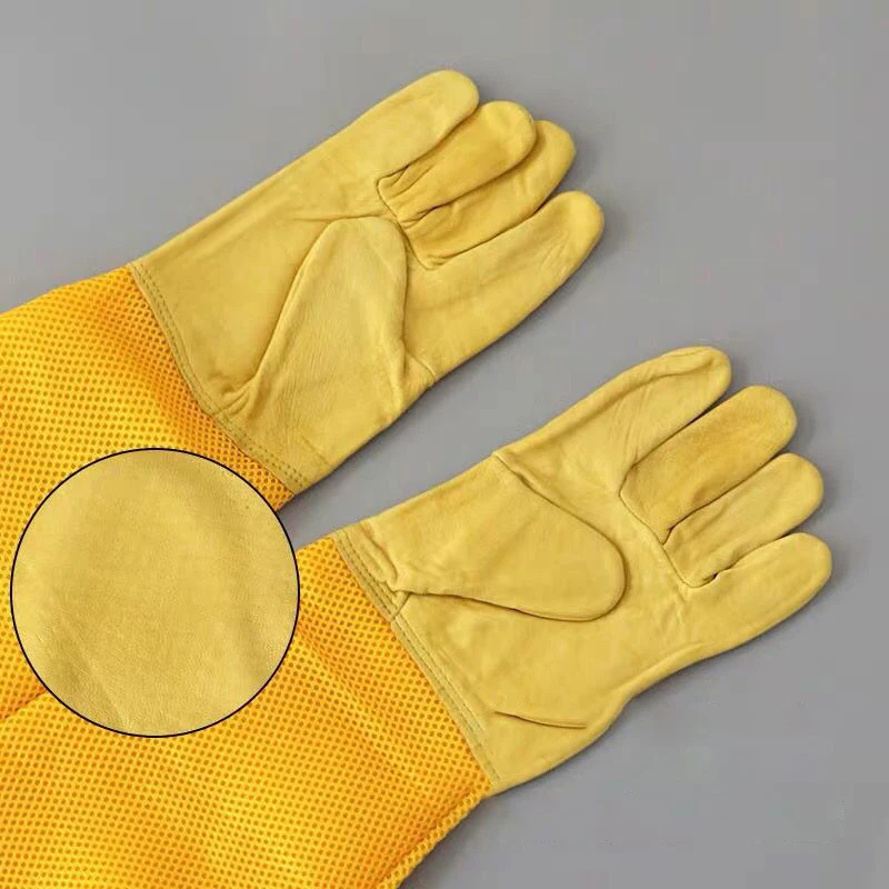 Защитные перчатки для пчеловодства из дышащей овчины длинные желтые сетчатые 1