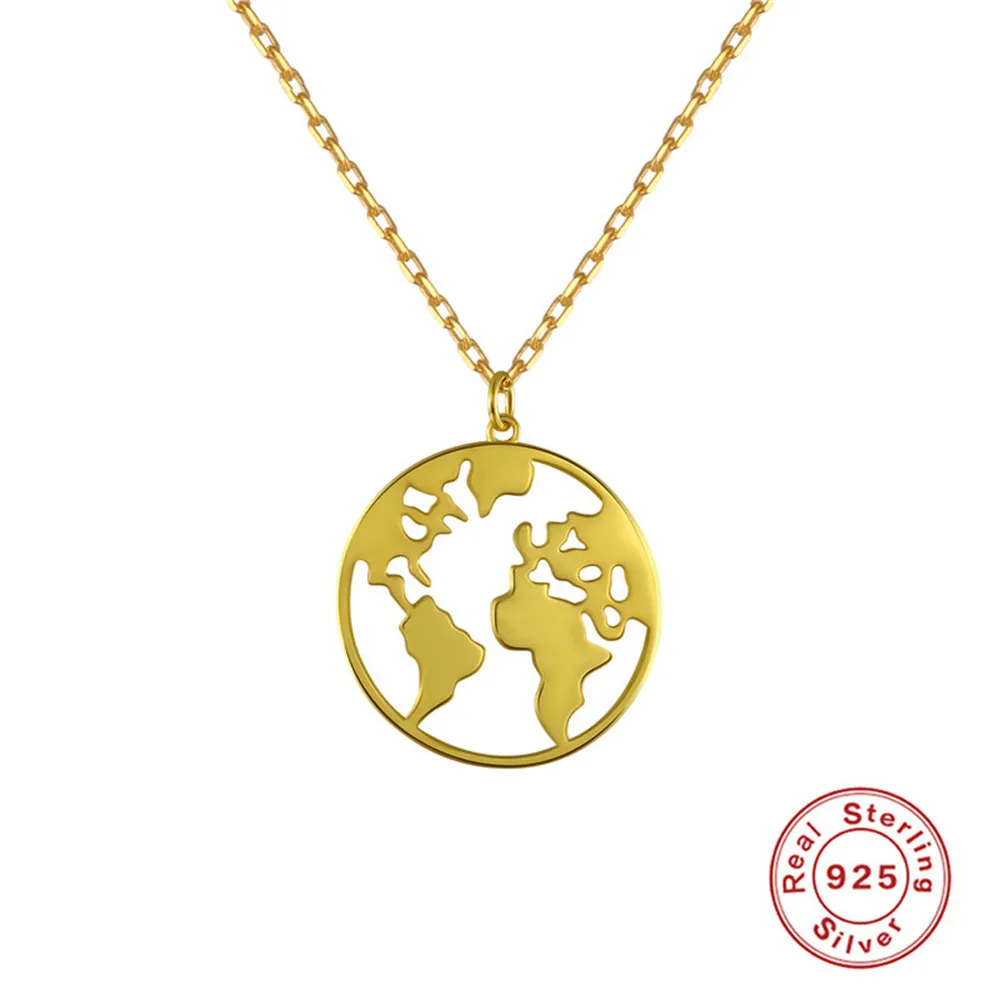 

S925 Sterling Silver Earth Map Pendant Necklace Trendy New Earth Map Simple Pendant Necklace