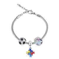 fashion stainless steel bracelets for women metal love enamel puzzle autistic charm bracelet bangles