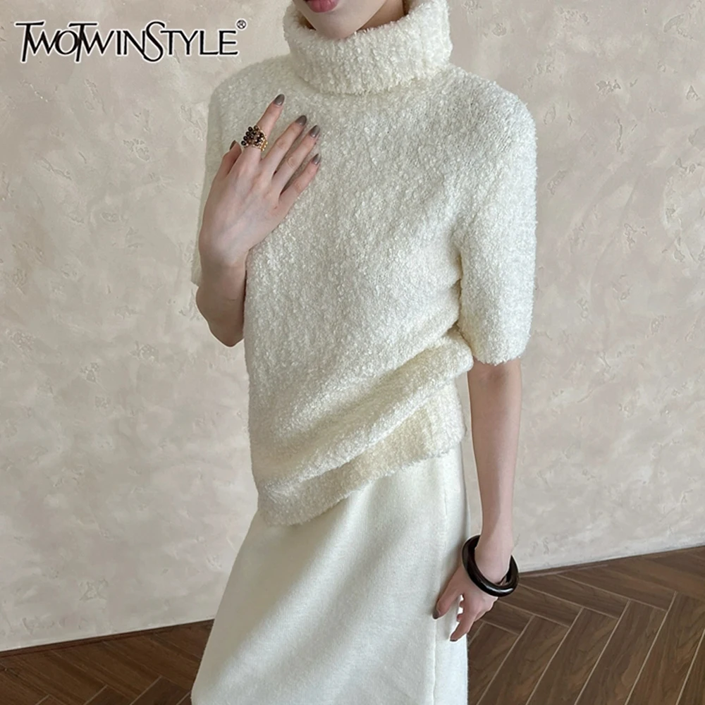 TWOTWINSTYLE однотонные шикарные вязаные свитера для женщин водолазка с коротким
