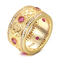 2022 new fashion dubai 585 gold ring for women double row micro wax inlay natural zircon rings wedding party fine jewelry