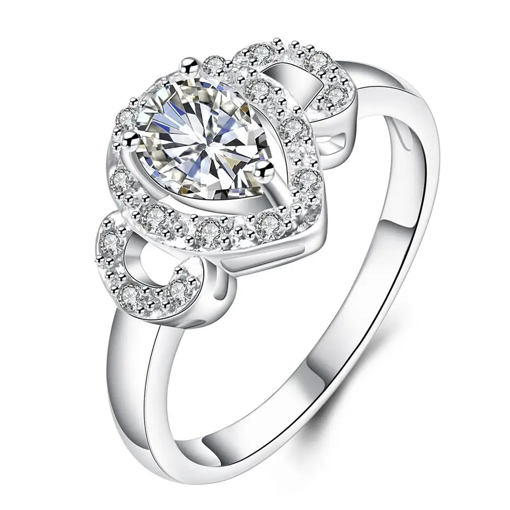 

The Pear-shaped Silver-plated Ring Features A Large Pear-shaped Zircon R012-B-8