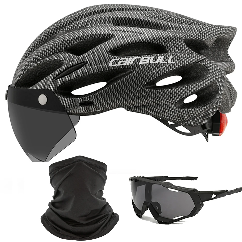 

Ultralight Cycling Safety Helmet Outdoor Motorcycle Bicycle Taillight Helmet Removable Lens Visor Mountain Road Bike Helmet