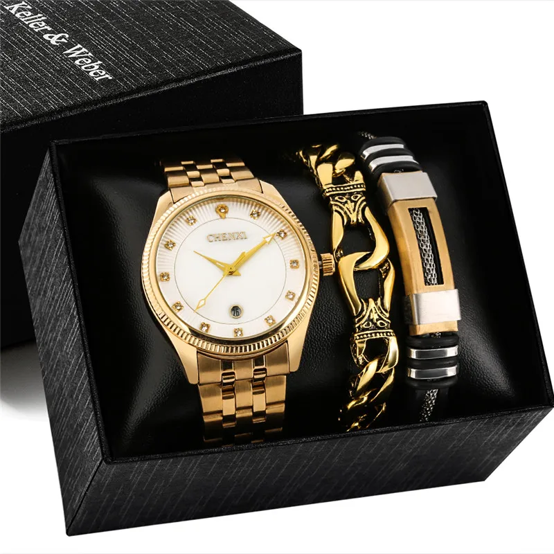 

Мужские кварцевые часы с браслетом из желтого золота и стали