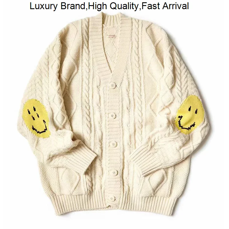 

23AW KAPITAL Smiling Face Wool Twisted Flower Knit Fallow Baggy Men's And Women's Cardigan Sweater For Men Wome