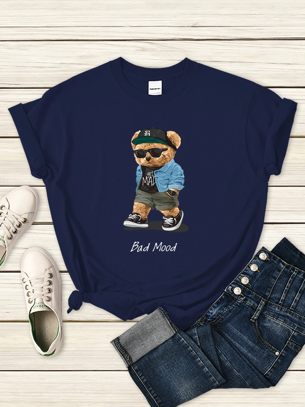 

Футболка Get Mad Bad Mood ходящая Тихая Тедди женская летняя дышащая футболка Повседневная Спортивная одежда уличные винтажные футболки