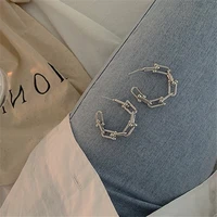 fashion korean style silver metal chain earrings for women retro punk aesthetic hoop earrings 2022 new trend jewelry accessories