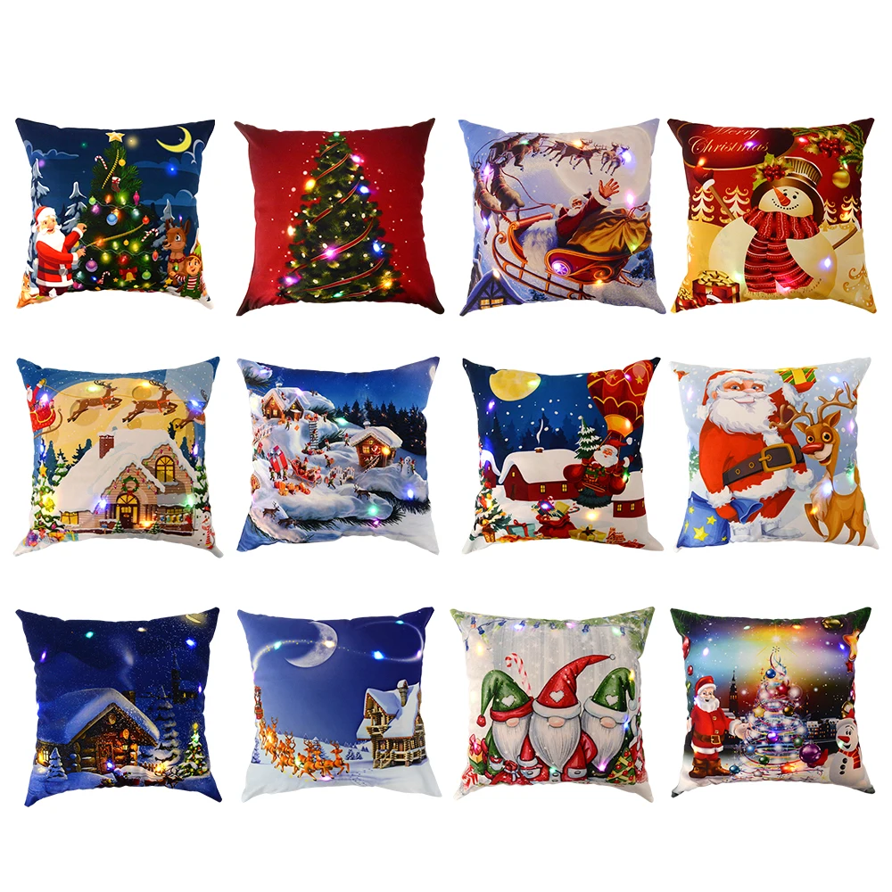 

1p Christmas LED Pillow Glow Pillow Case Happy New Year Car Sofa Accessories Home Decoration Party Gift 2023 Navidad Decorations