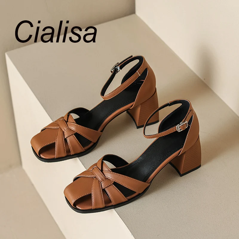 

Женские босоножки из натуральной кожи, на высоком каблуке 6,5 см