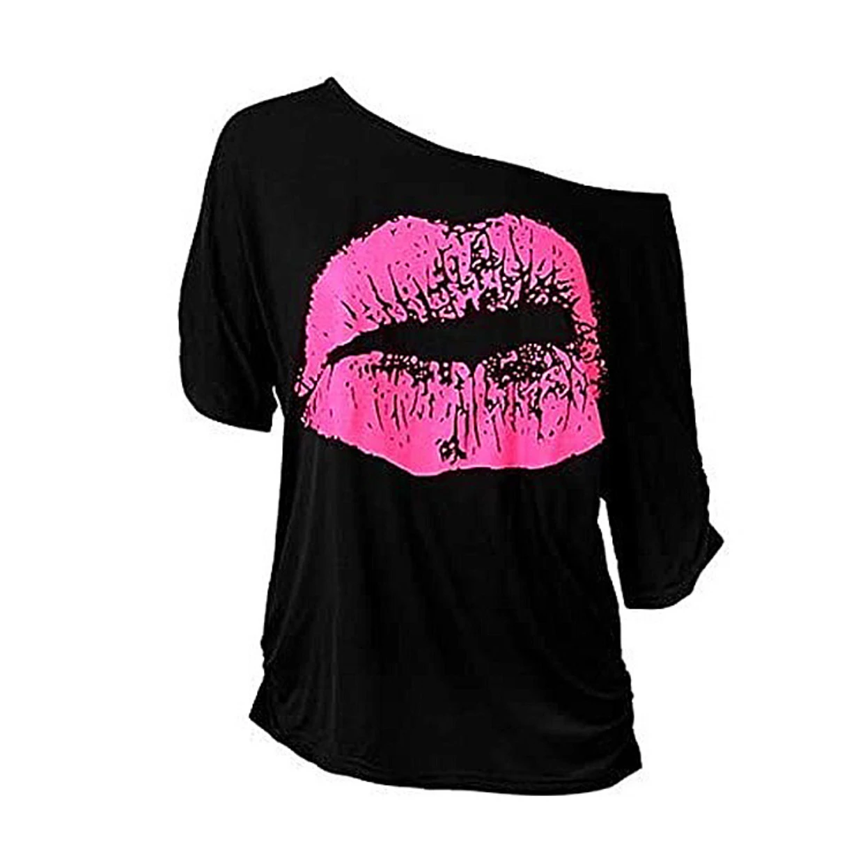 

Women Sexy 80s Costume Tops Shew Collar Mid Sleeve Lips Printed Vintage Loose Long Y2K Clothes Ladies T-shirts