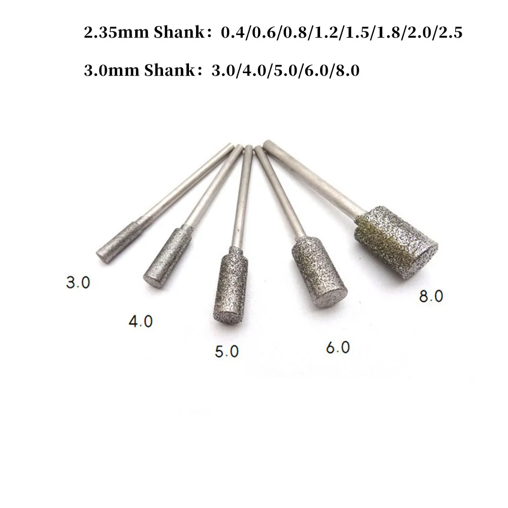 

5/10 Pcs Cylinder Diamond Grinding Burrs Drill Bit 2.35/3mm Shank for Engraving Carving Glass Jade Stone Drill Bit Rotary Tool