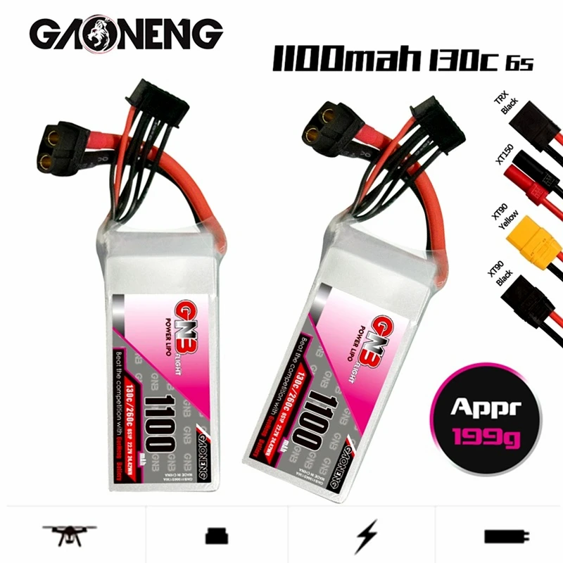 

Upgraded GNB 22.2V 1100mAh 130C/260C Lipo Battery For FPV Racing Drone Quadcopter Helicopter Parts 6S 22.2V Battery 2PCS