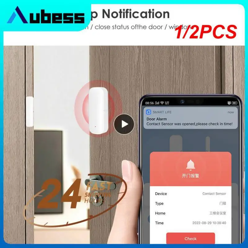 

1/2 шт. смарт-датчик двери Tuya Wi-Fi, детекторы открывания/закрытия дверей для умного дома, датчик окон SmartLife, работает с домом