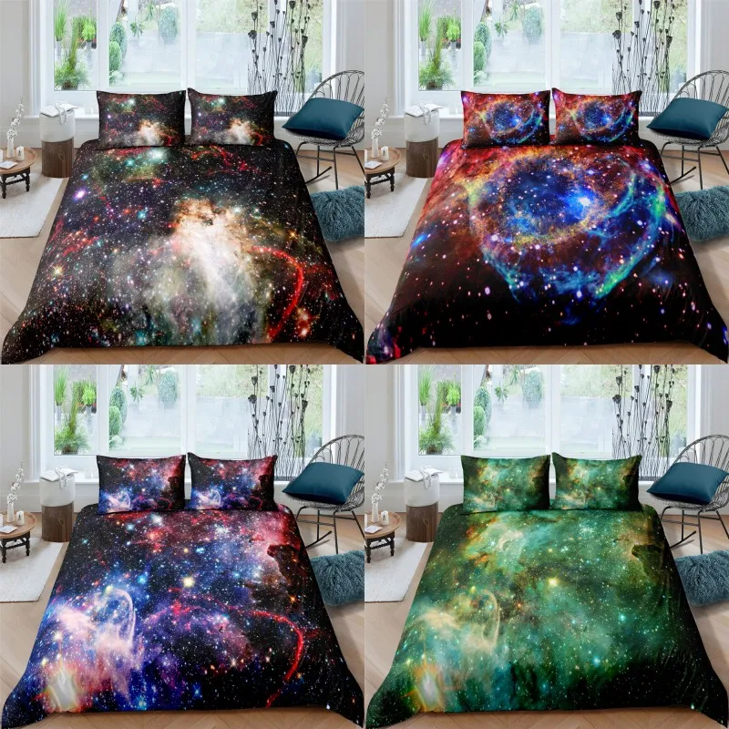 

Cosmic Milky Way Print Polyester Bedding Sets Child Kids Covers Boys Bed Linen Set for Teens king size bedding set