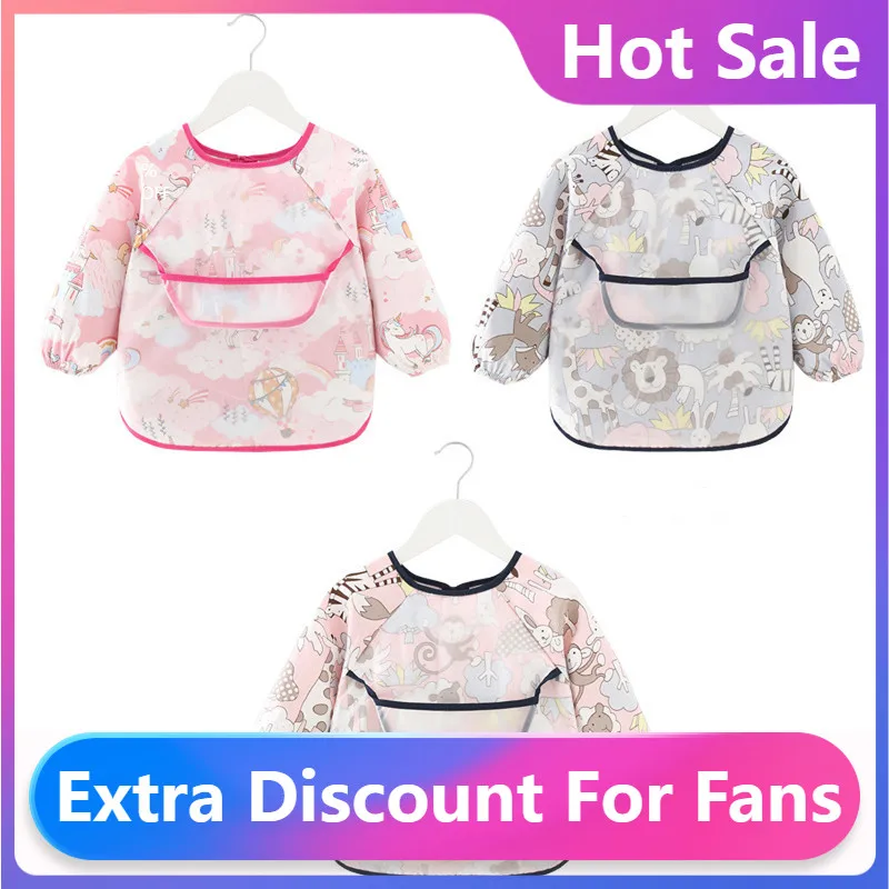 

Новые банданы, нагрудники, милые красочные Мультяшные нагрудники, Водонепроницаемые Детские фартуки с длинным рукавом для кормления младе...