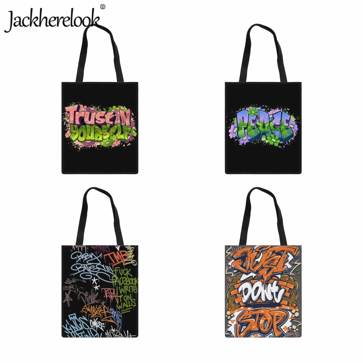 Jackherelook уличный тренд ретро граффити дизайн Холщовая Сумка для женщин