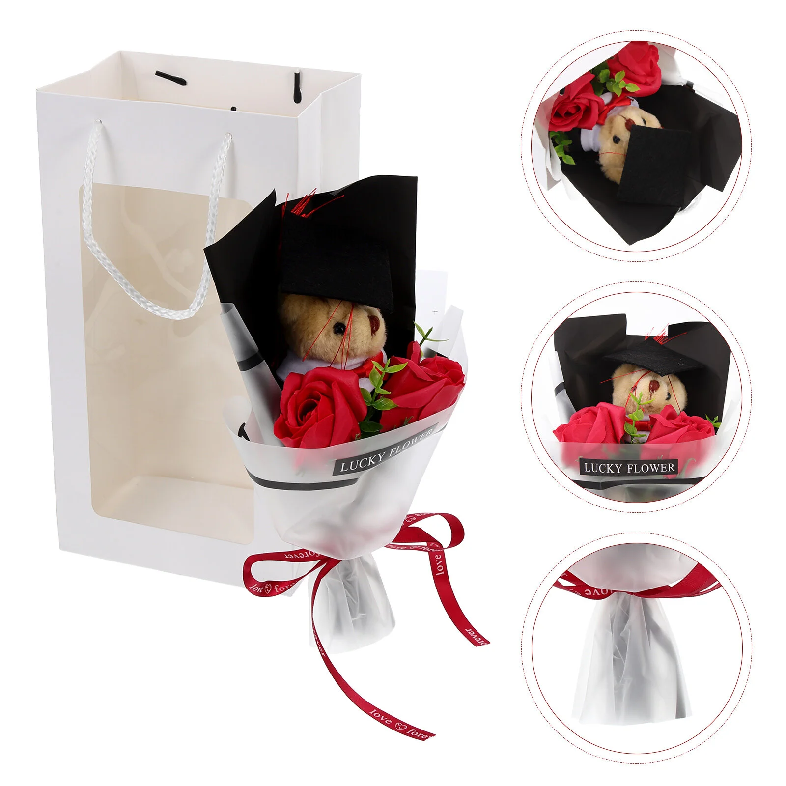 

Graduation Bear Flower Bouquet Grad Bear Artificial Rose Flower Bouquet Bear Shapes Floral Arrangement for Graduate