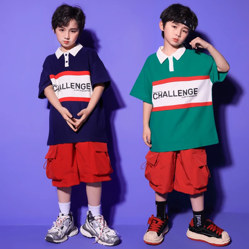 

Детская одежда в стиле K-POP, футболка-поло большого размера, топы с короткими рукавами, уличная одежда, шорты-карго для девочек и мальчиков, костюм для джазовых танцев, одежда