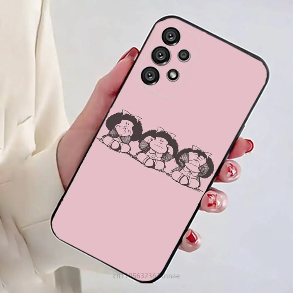 Фото Забавный чехол для телефона M-Mafalda для Samsung Galaxy A13,21s,22,31,32,52,53,71,80,A91, мягкий черный корпус №2