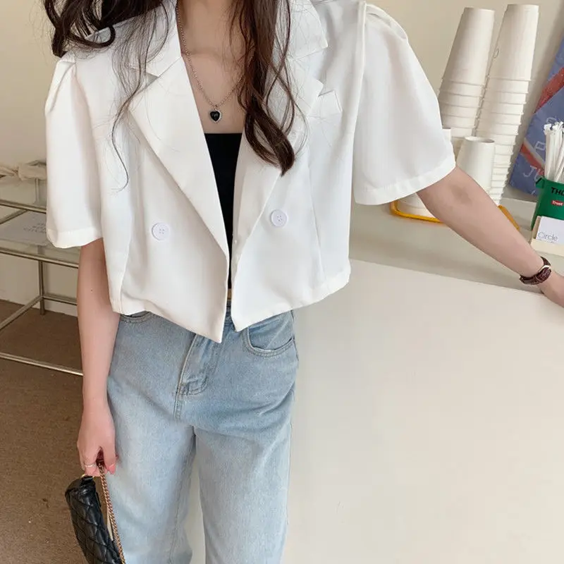 F GIRLS Blazer Women Solid Streetwear Cropped Outwear Summer Thin Loose Navel 3Colors All-match  Simple Office Lady Design