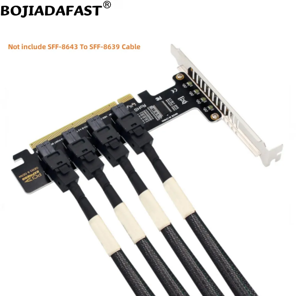 Фото Адаптер-карта расширения PCI Express PCIe 3.0 X16 PCI-E 4.0 16X на 4* Mini SAS SFF-8643 для U2 NVME SSD №5
