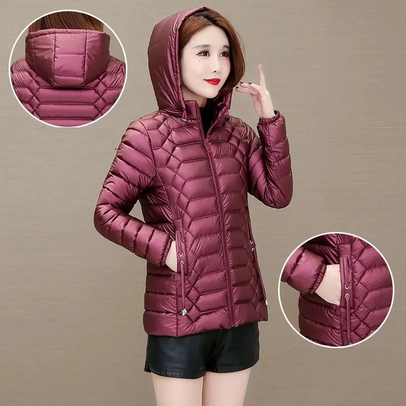 High Quality Shiny Wash-free Down Padded Jacket Women's Parka Slim Short Coats 2022 New Winter Cotton Fashion Outwear Hooded Top