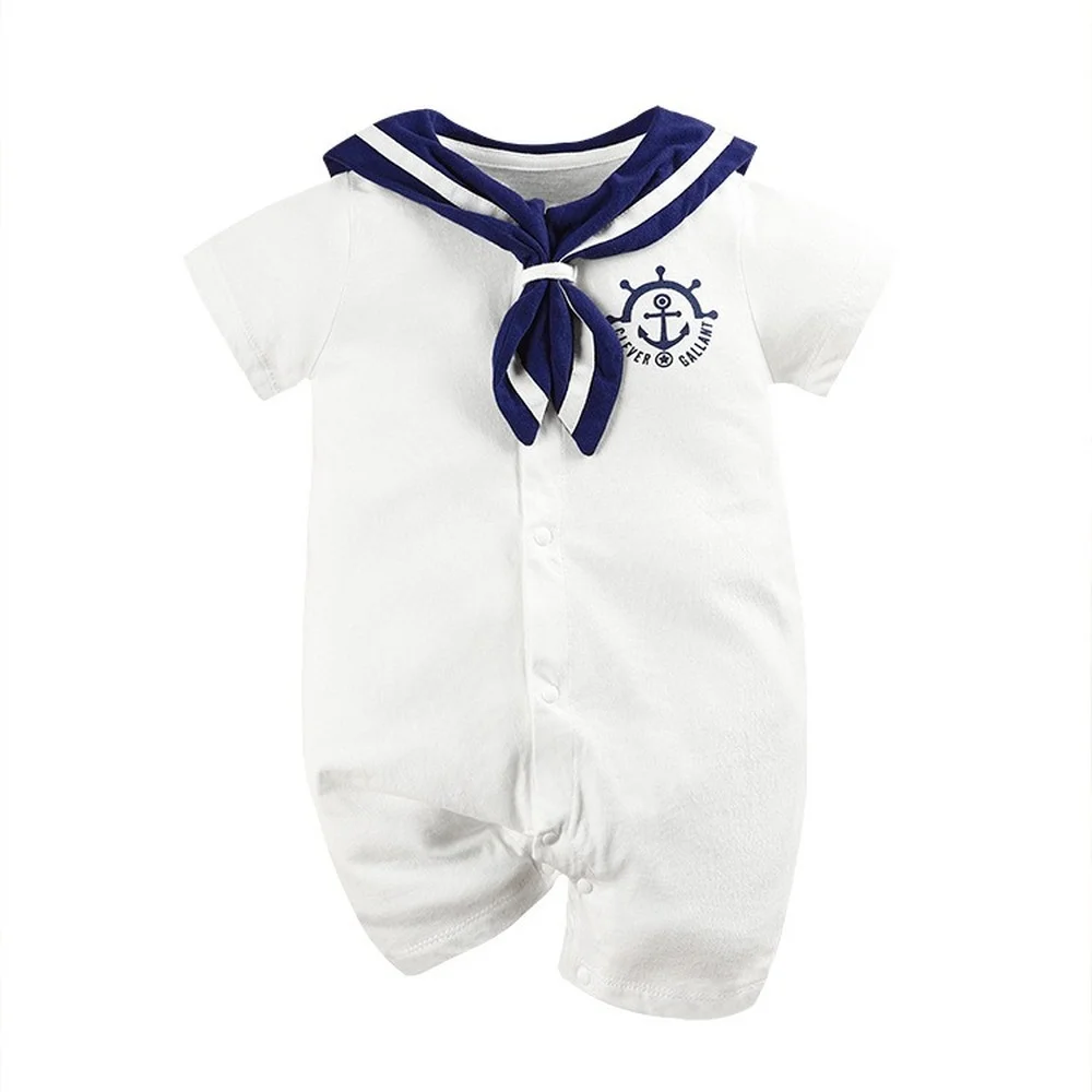 

Fashion Baby Boy Romper 1 Year Old Button Cotton Sailor Collar One-pieces Bodysuits Toddler Baby Birthday Clothes Photograph