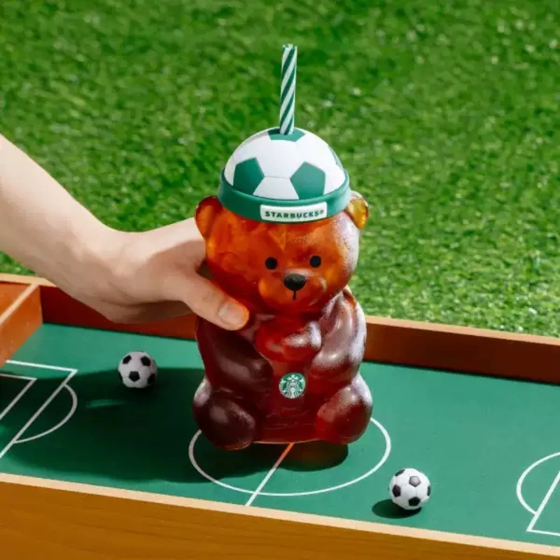 Фото Стакан Starbucks Bear Glass Straw Cup 591 мл с крышкой в виде футбольного шлема, полосатой соломинкой, прозрачный, из высококачественного боросиликатного стекла, портативный, для напитков №2