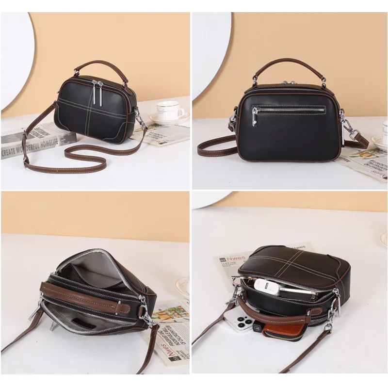 URBAN MASTER Genuine Leather Crossbody Bags for Women Top Handle Handbag Sling Shoulder Bag Ladies Small Designer Purse Cowhide