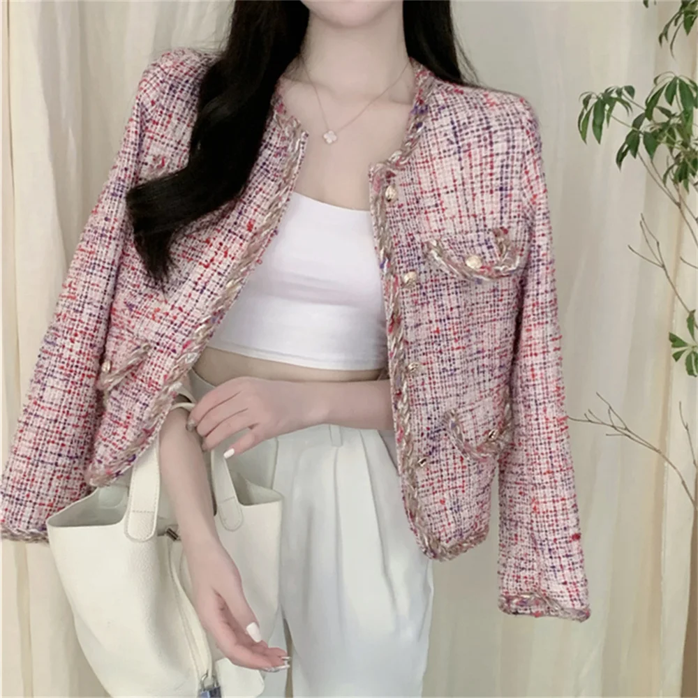 

PLAMTEE Pink Office Lady Coats Vintage Women Work Wear Elegant Chic 2022 Autumn New Casual All Match Fashion Mujer Slim Gentle