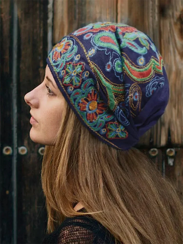 3 Colors Women Beret Mexican Style Ethnic Vintage Embroidery Flowers Bandanas Spring And Autumn Ethnic Red Blue Black Print Hat images - 6
