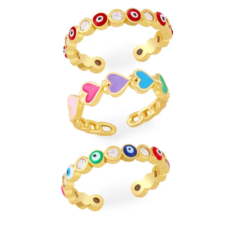 

INS Fashion Y2K Colorful Enamel Cubic Zircon Eye Evil Open Rings Women CZ Demon Rings Adjustable Jewelry Christmas Gift Party