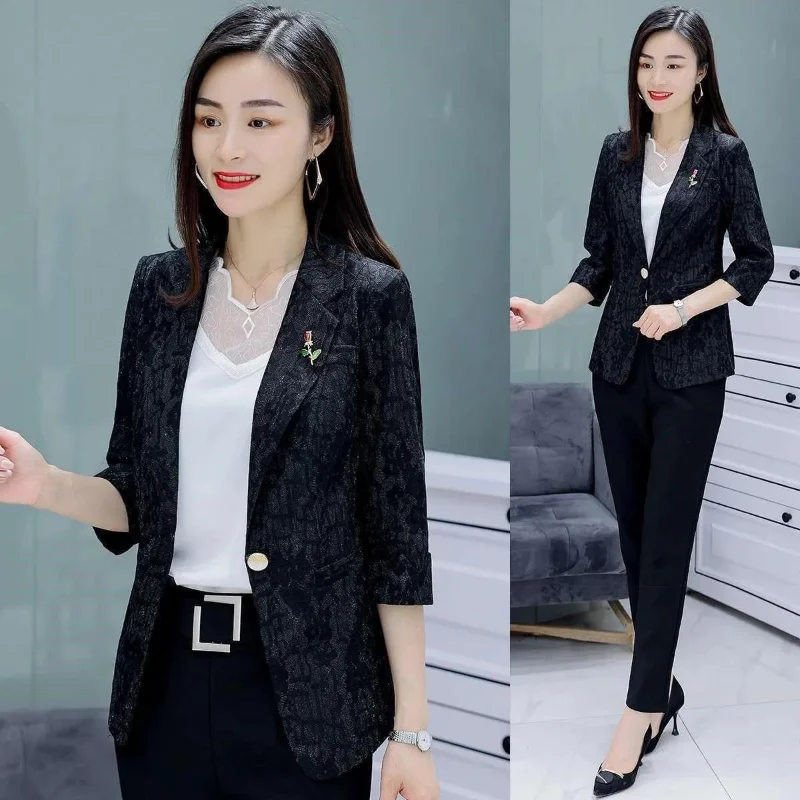Stitching Lace Small Jacket Thin Spring and Summer 2023 Fashion Slim Temperament Business Suit Women's Summer Wear