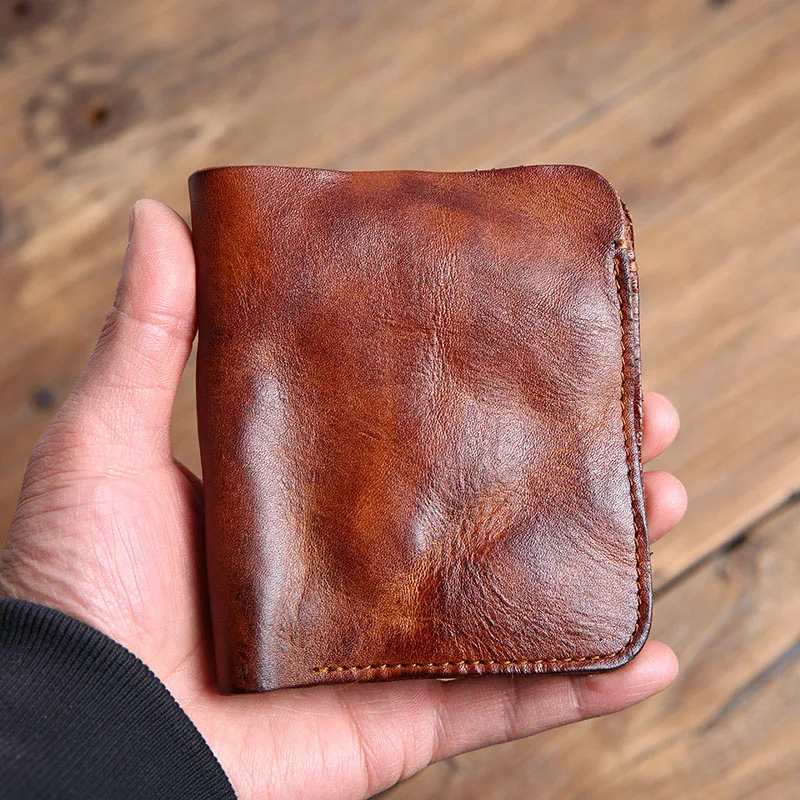 

AETOO Handmade leather mini wallet men's short ultra-thin niche design first layer cowhide tide retro high-end sense ticket cli