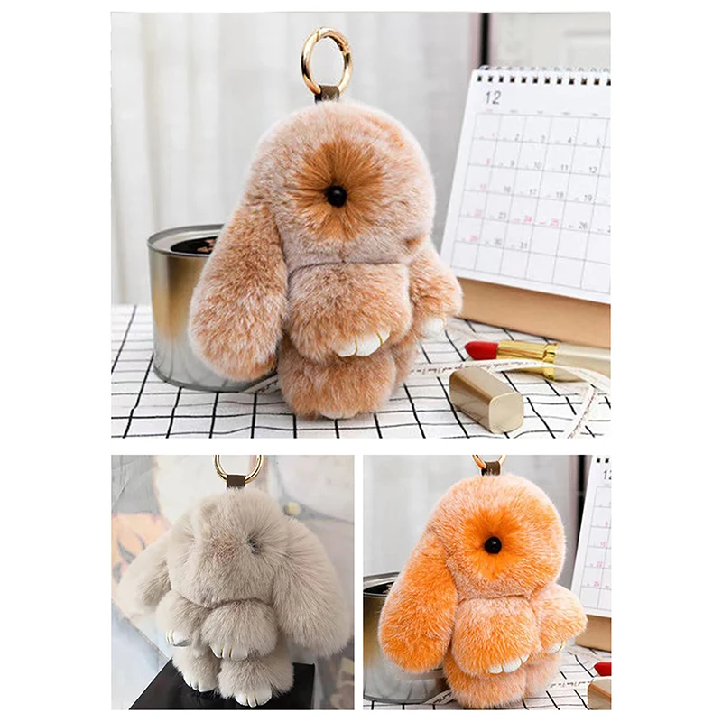 

15CM Rabbit Keychain Ring Fluffy Real Fur Pompon Bunny Trinket Key Chain Charm Cute Key Ring On Bag Car Key Pendant
