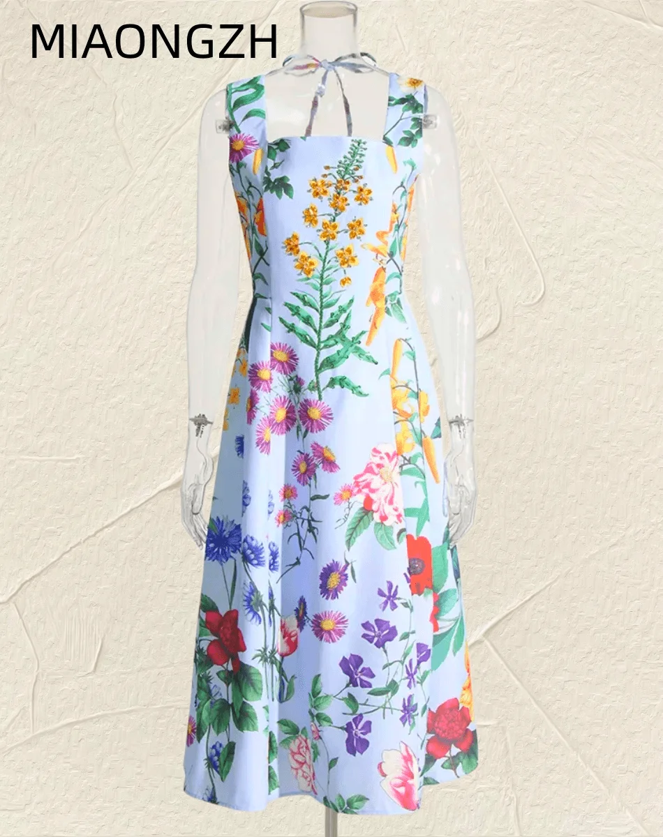 

Summer For Women's Loose Backless Dresses Fashion Colorblock Print High Waist Sleeveless Appear Thin Mini New Female Clothing