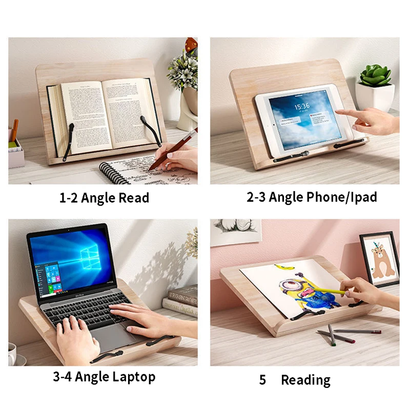 

Adjustable Reading Rest Tablet Cook Home Study Room Book Holder Foldable Cookbook Stand Pages Fixed Kitchen bookends shelf wood